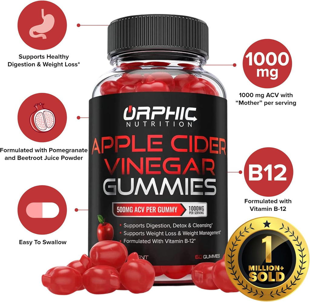 Orphic Nutrition Apple Cider Vinegar Gummies with the Mother – 1,000 mg, 120 Count