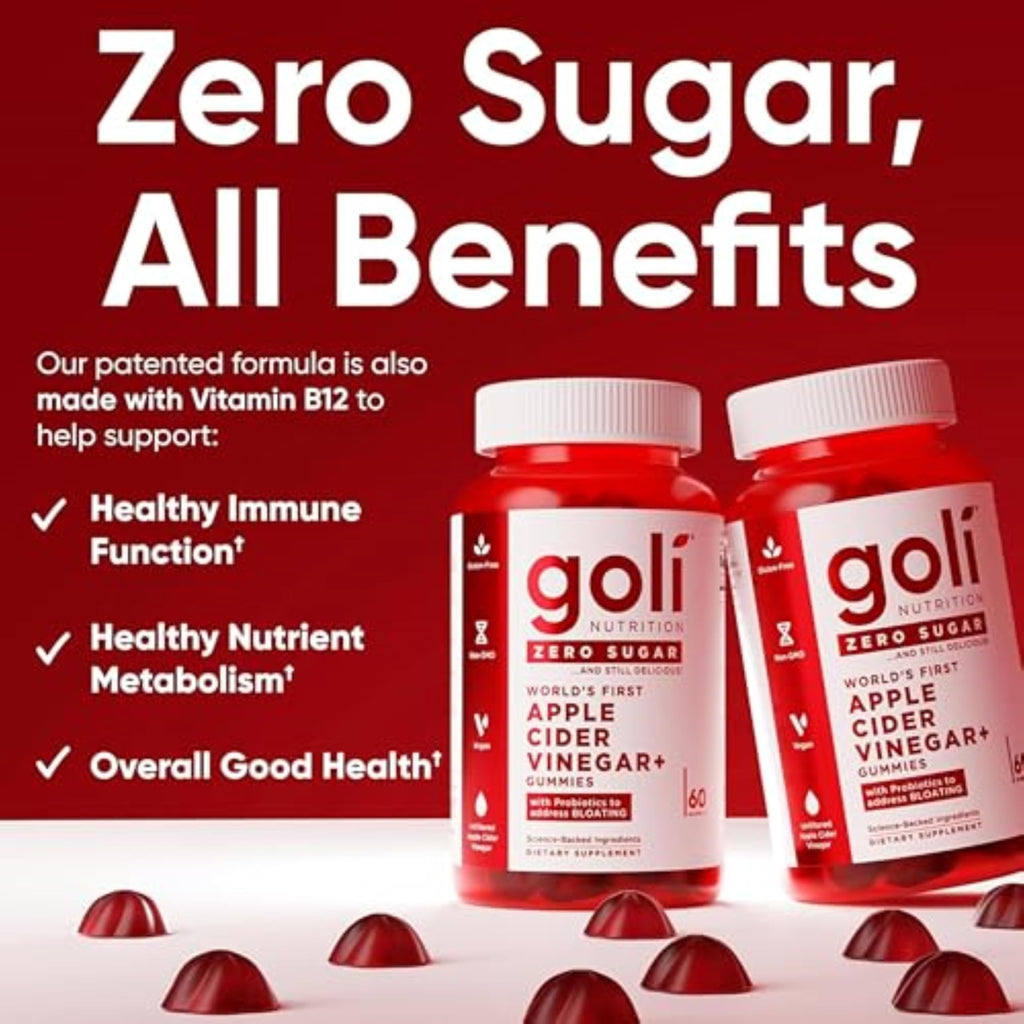 Goli Zero Sugar Apple Cider Vinegar Gummies with Probiotics & Vitamin B12