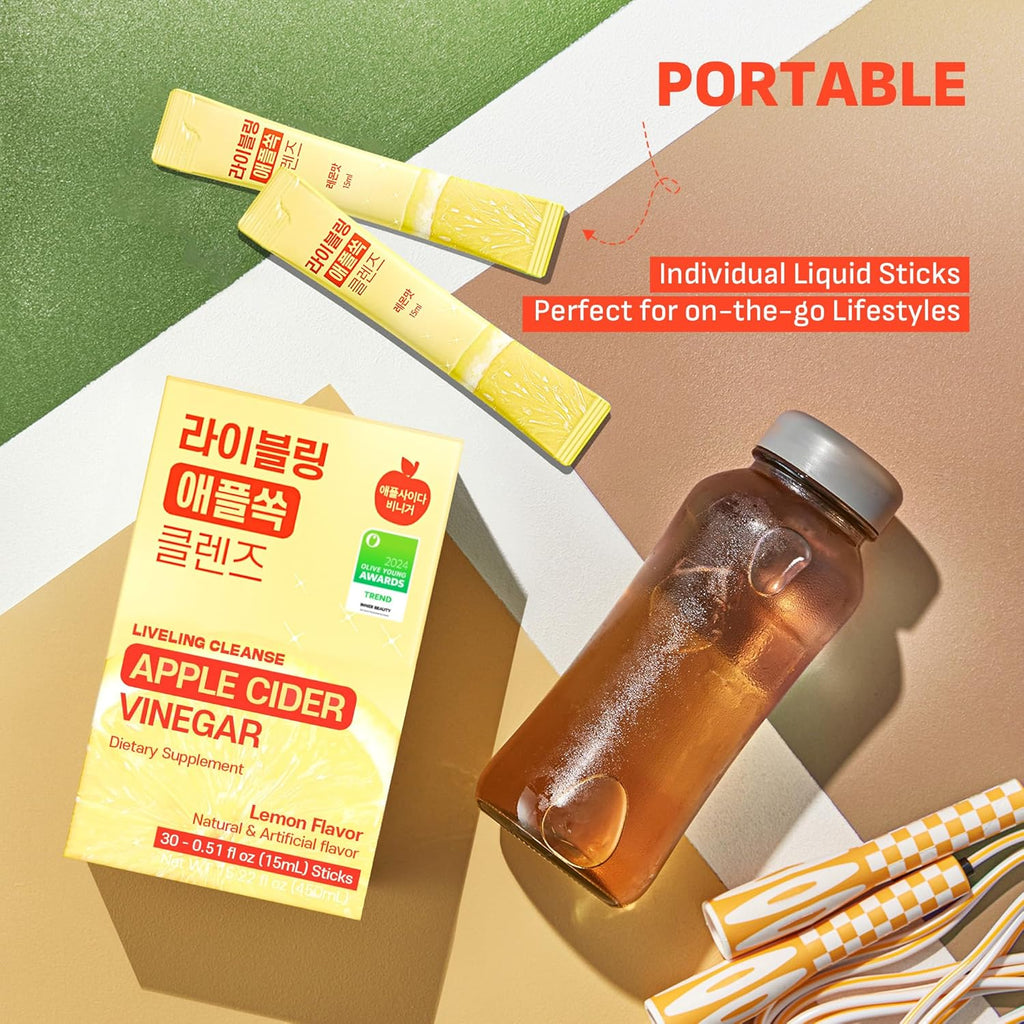 Liveling Apple Cider Vinegar Drink Sticks – Sugar-Free, 30 Packets