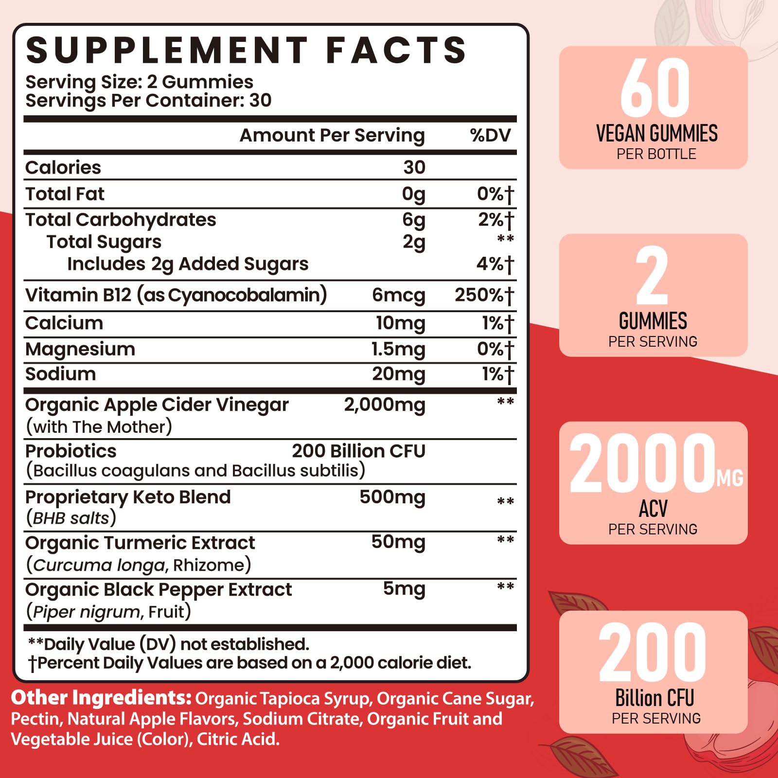 Bestwekk Maximum-Strength Apple Cider Vinegar Gummies with Probiotics & B12 – 2,000 mg, 120 Count