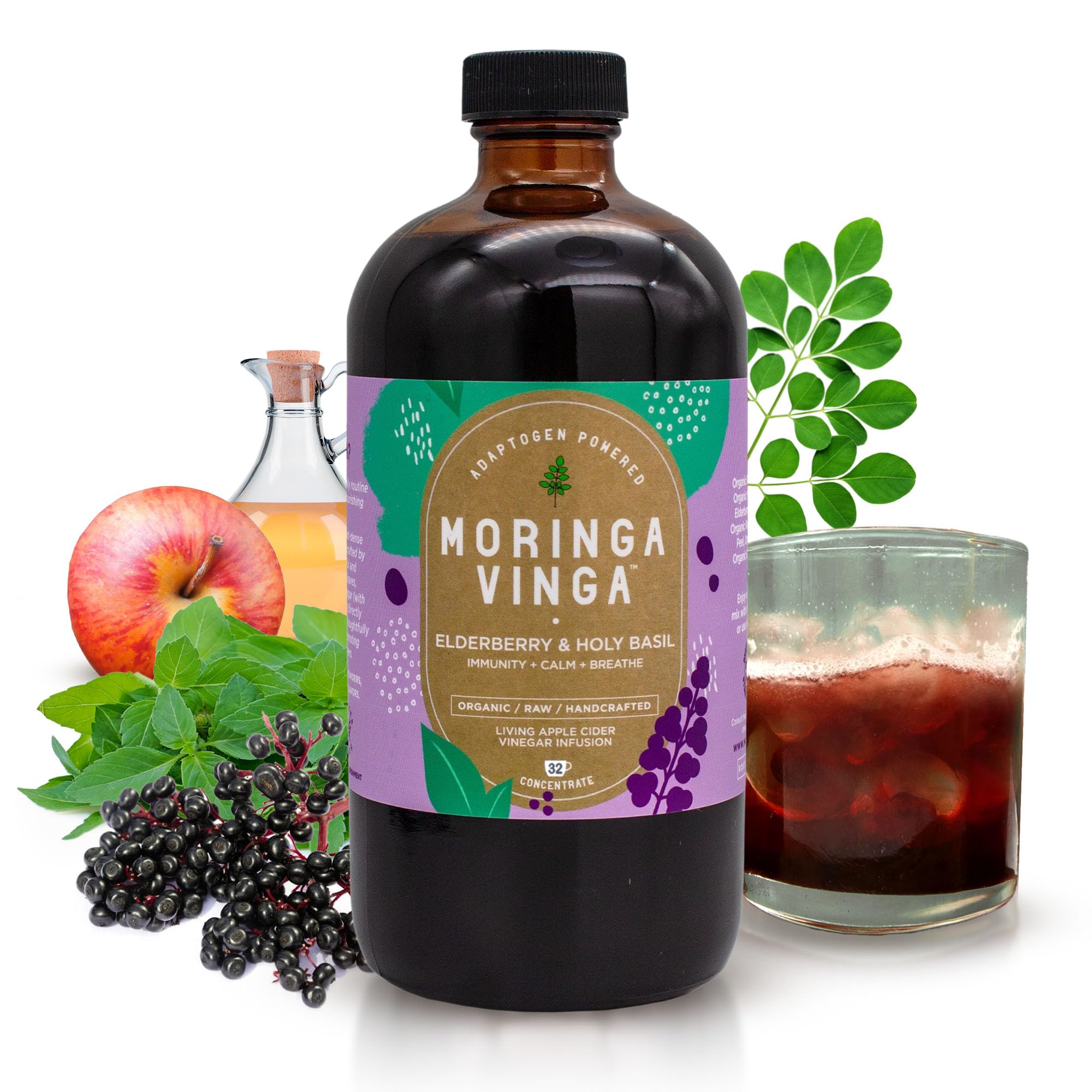 Adaptogen Powered Moringa Vinga Herbal Tonic with Apple Cider Vinegar – 32 oz