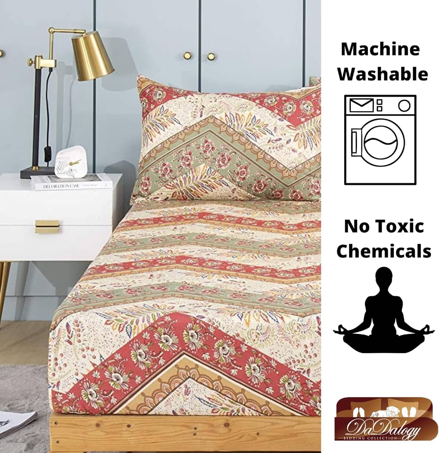 DaDa Bedding Cranberry Sage Floral Fitted Sheet Set