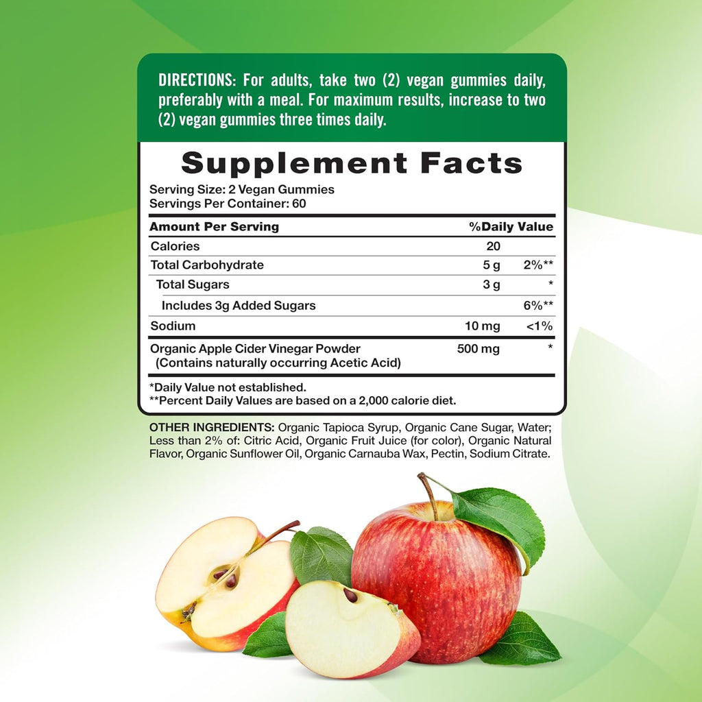 Nature’s Truth Organic Apple Cider Vinegar Gummies – Apple Flavor, Vegan, 120 Count