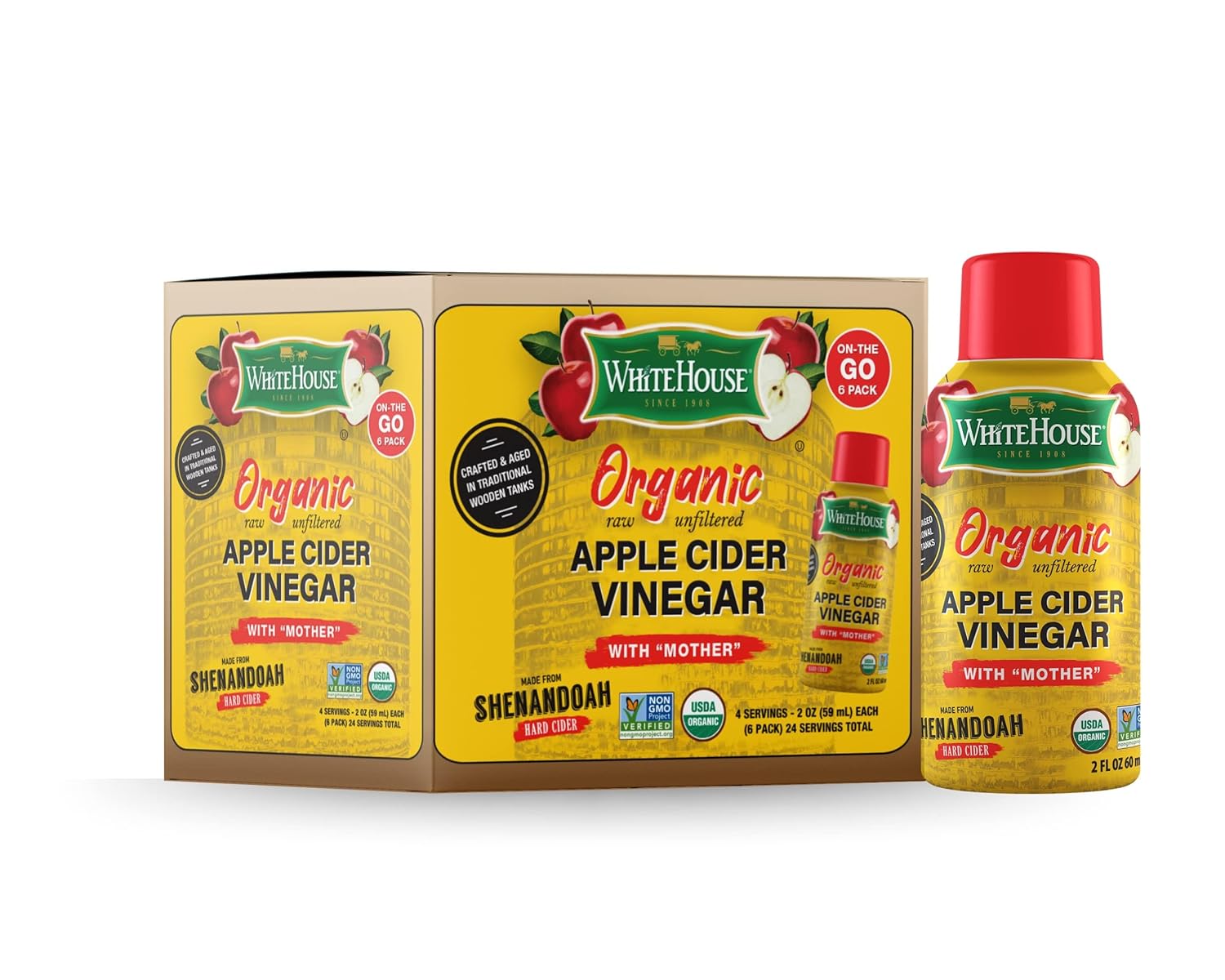 White House Organic Apple Cider Vinegar Shots with the Mother – 2 oz Bottles, 24 Pack