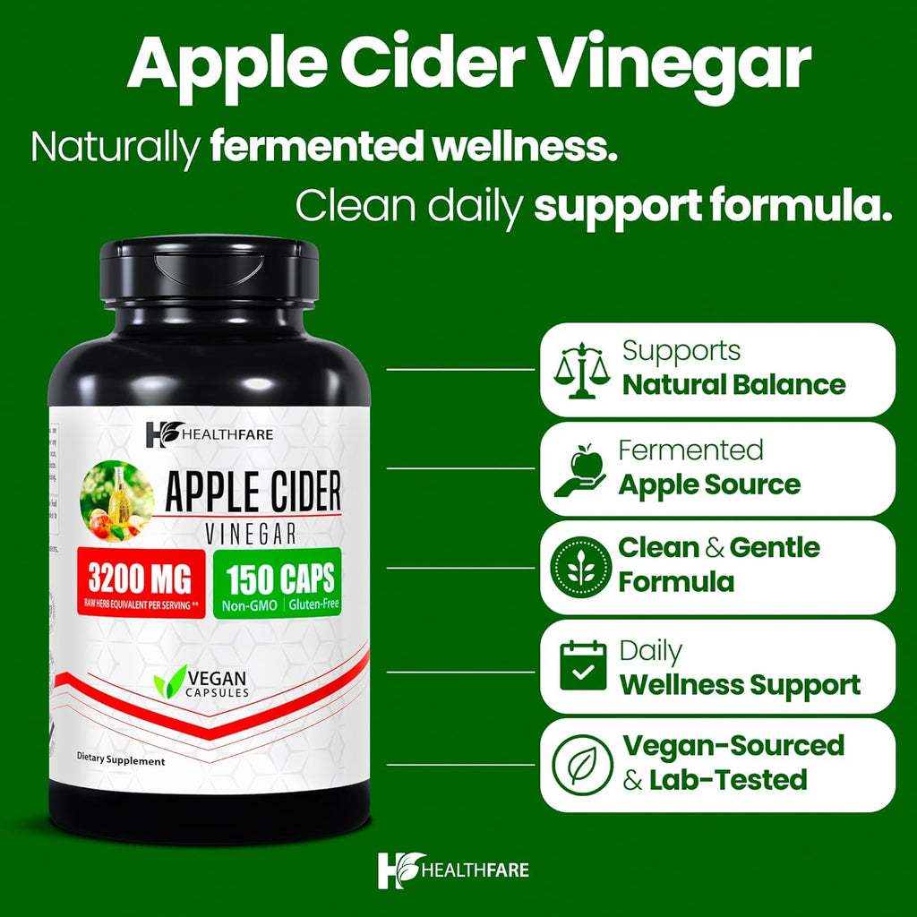 HealthFare Maximum Strength Apple Cider Vinegar Capsules – 3200 mg