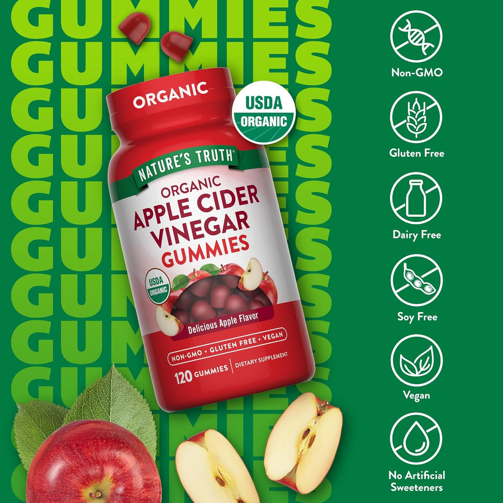 Nature’s Truth Organic Apple Cider Vinegar Gummies – Apple Flavor, Vegan, 120 Count