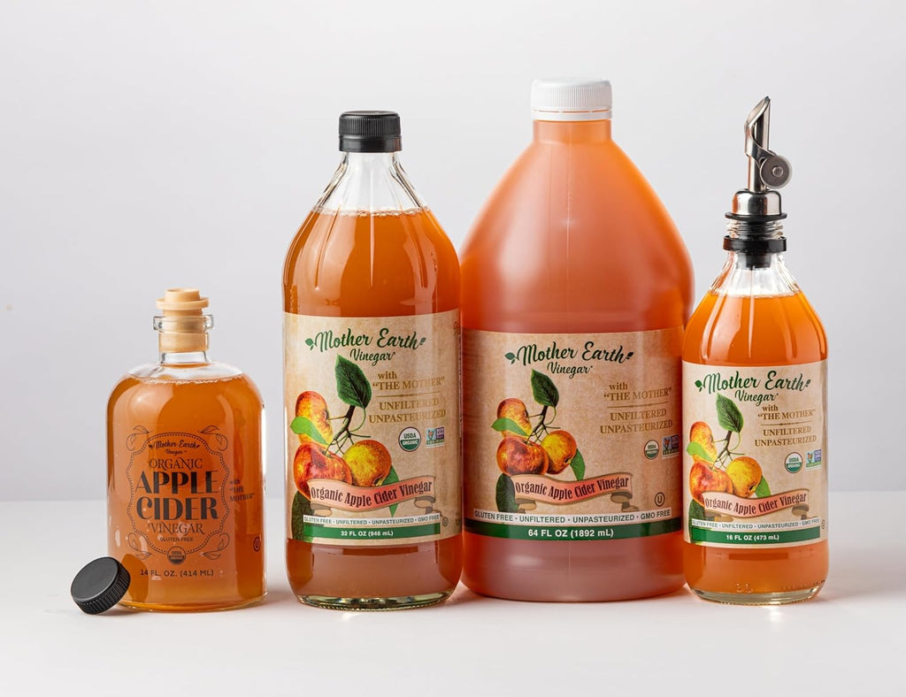 Mother Earth Organic Apple Cider Vinegar With The Mother – 14 oz Glass Apothecary Bottle