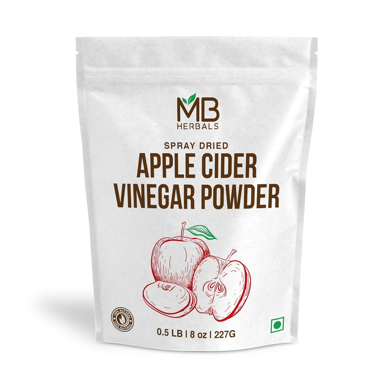 MB Herbals Apple Cider Vinegar Powder | 227G (8 oz/Half Pound) | 75 Servings | Spray Dried | Gluten Free | No Preservatives