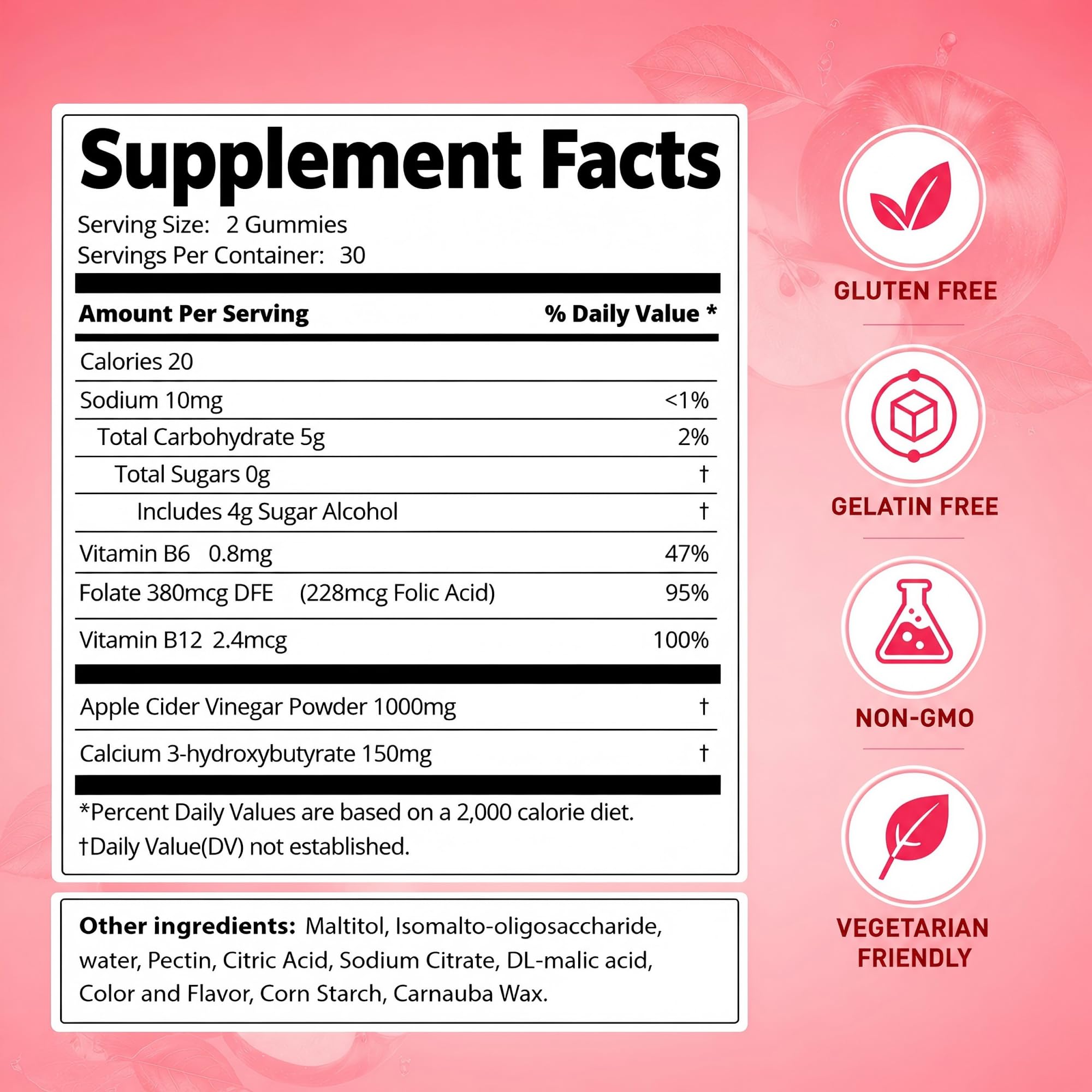 Dreavio Sugar-Free Apple Cider Vinegar Gummies with the Mother – 1,000 mg, 120 Count