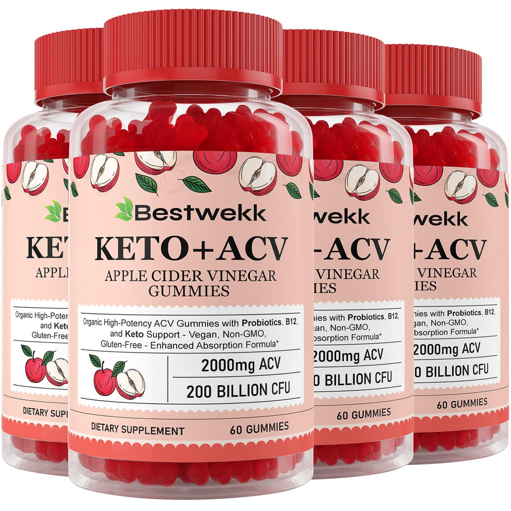 Bestwekk Maximum-Strength Apple Cider Vinegar Gummies with Probiotics & B12 – 2,000 mg, 120 Count