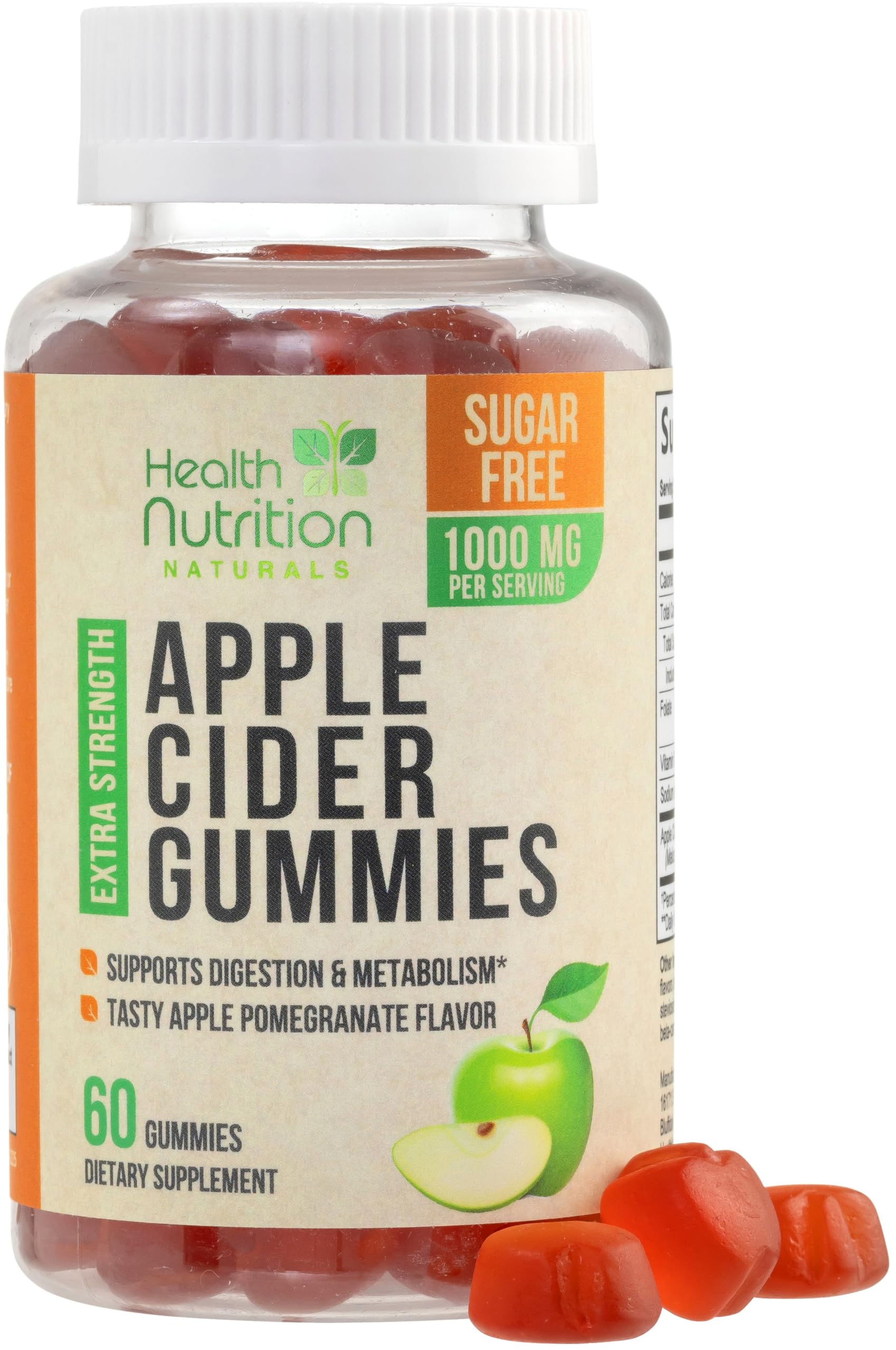 Health Nutrition Zero-Sugar Apple Cider Vinegar Gummies with the Mother & Vitamin B12