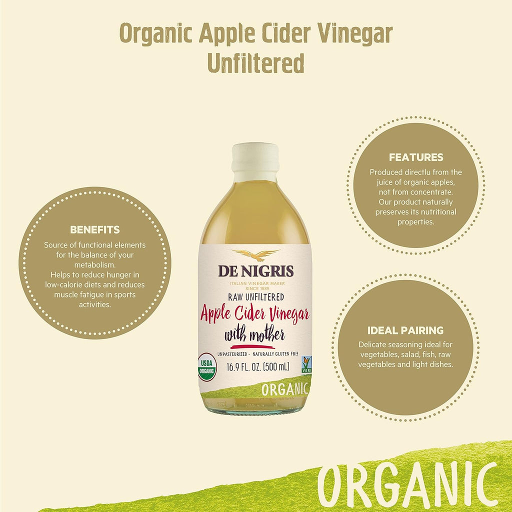 De Nigris Organic Raw Apple Cider Vinegar with the Mother – 2 Pack