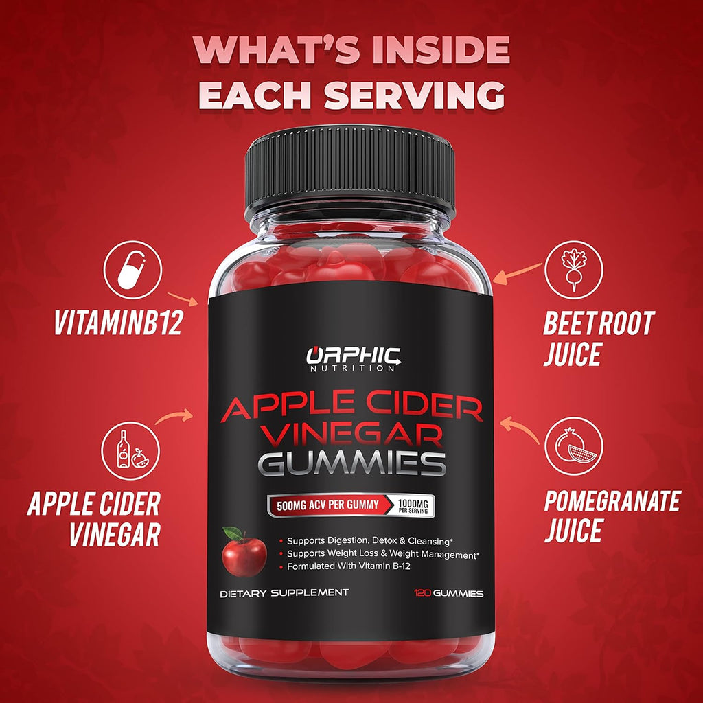 Orphic Nutrition Apple Cider Vinegar Gummies with the Mother – 1,000 mg, 120 Count