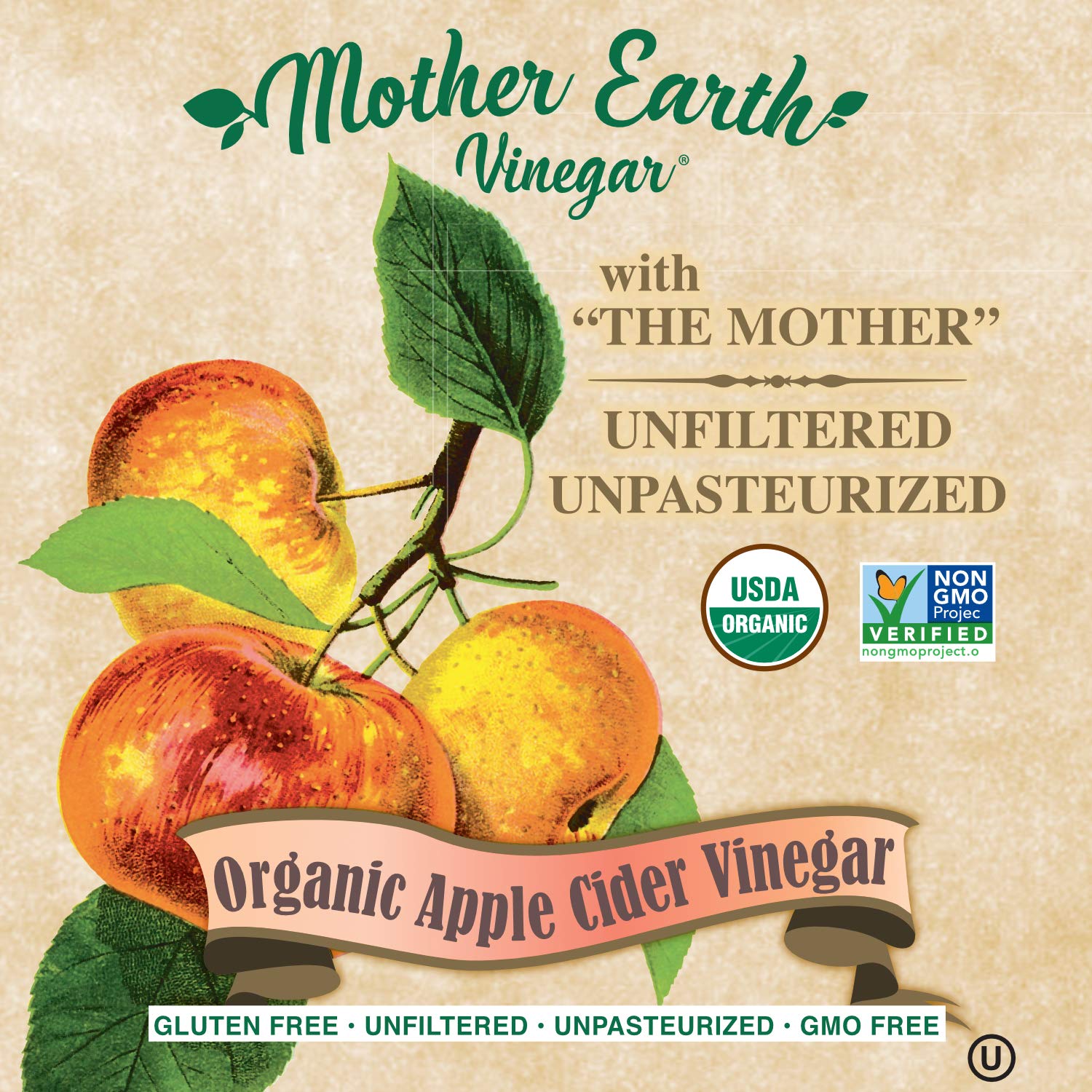 Mother Earth Organic Apple Cider Vinegar with the Mother – Raw & Unfiltered, 64 fl oz