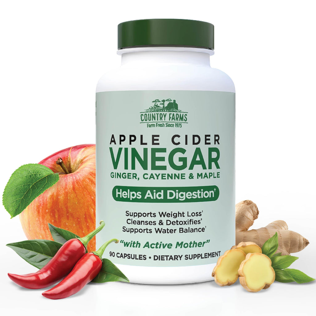 Country Farms Apple Cider Vinegar Capsules with Ginger, Cayenne & Maple – 90 Count