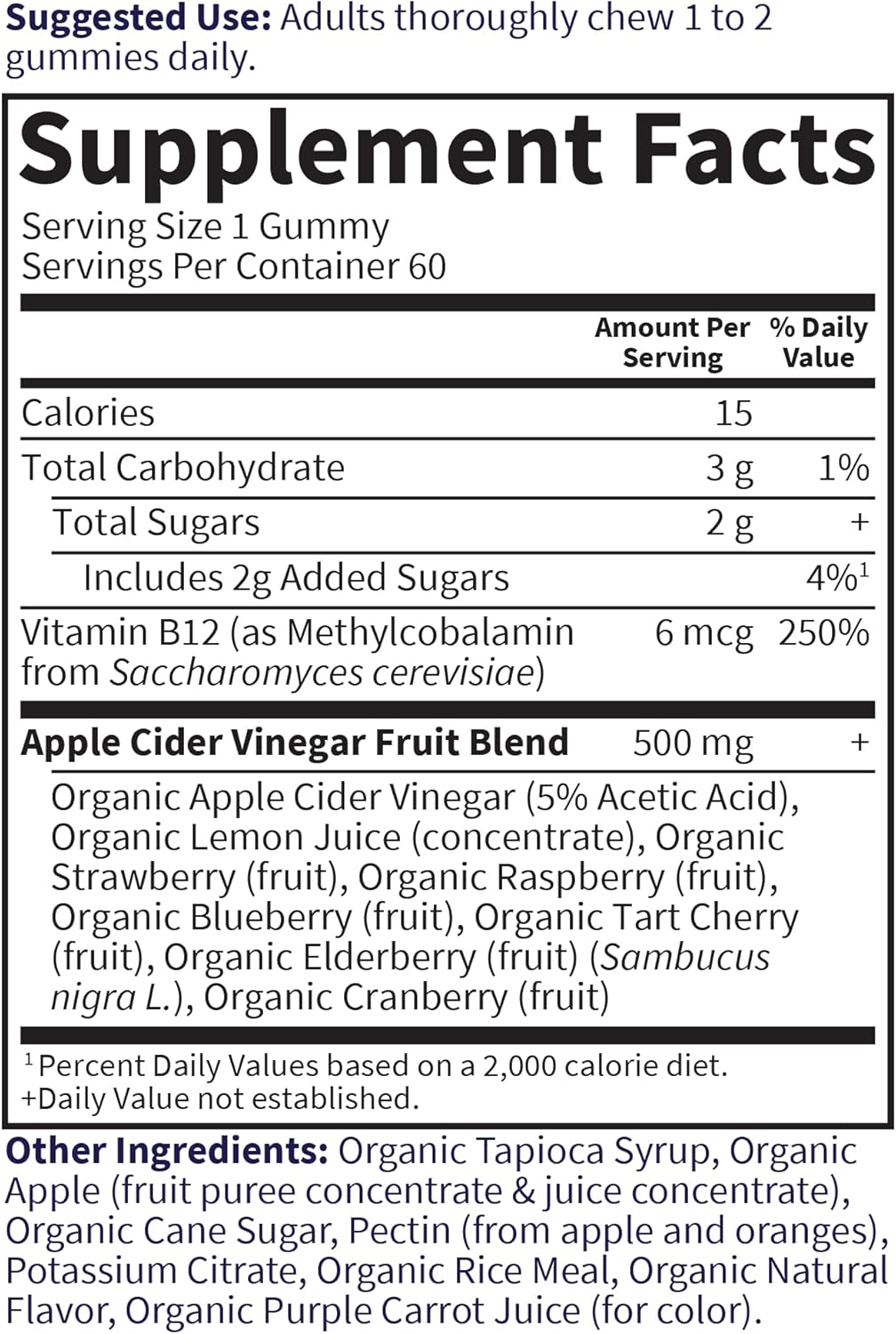 Garden of Life Organics Apple Cider Vinegar Gummies with Vitamin B12 – 500 mg, 60 Count