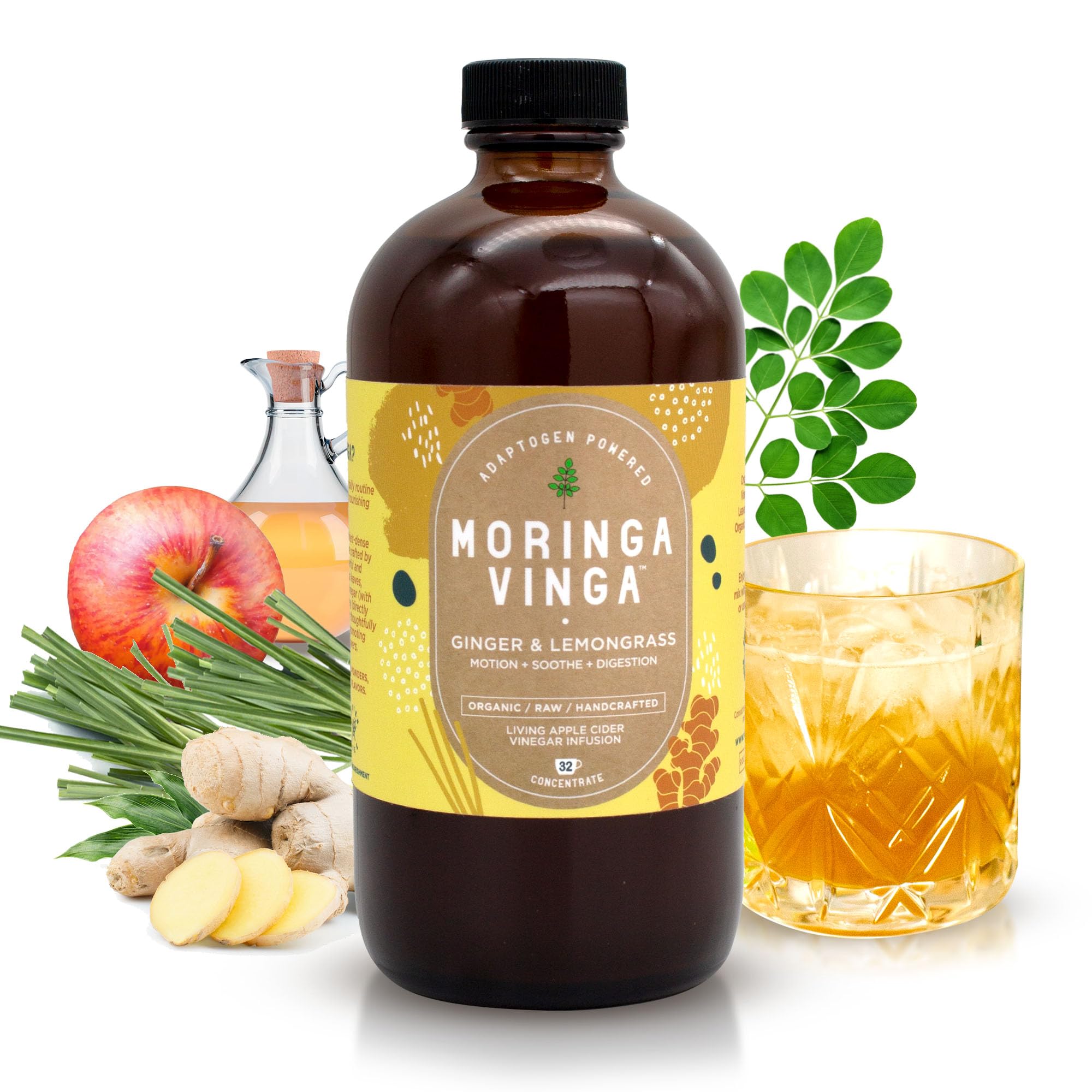 Adaptogen Powered Moringa Vinga Herbal Tonic with Apple Cider Vinegar – 32 oz