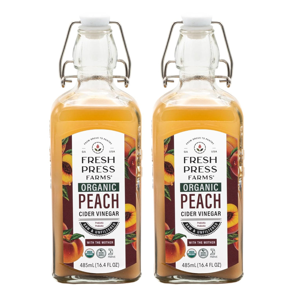 Fresh Press Farms Organic Peach Cider Vinegar with the Mother – 16.4 oz, 2-Pack