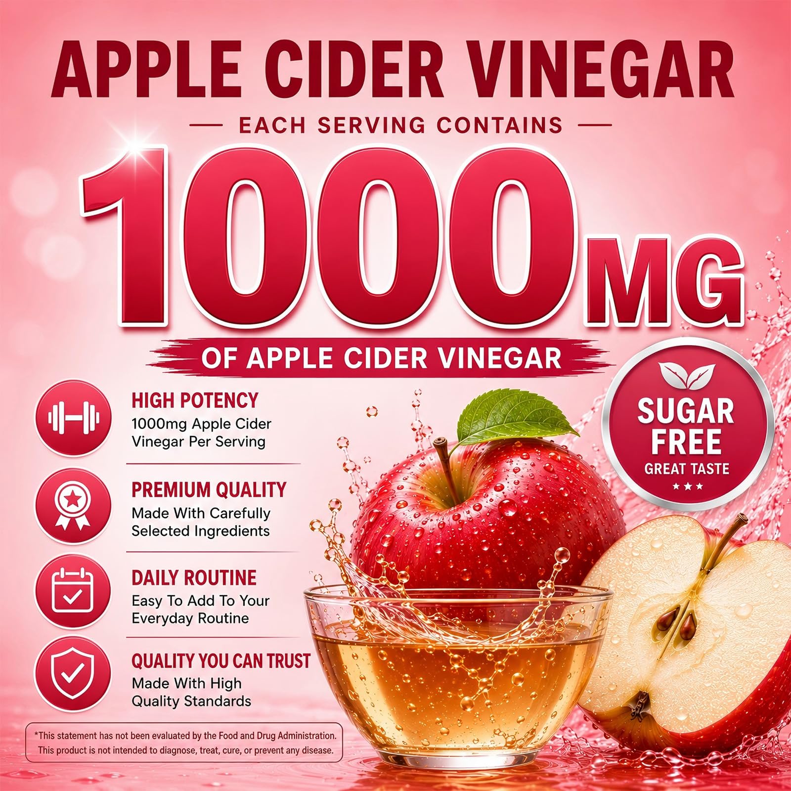 Dreavio Sugar-Free Apple Cider Vinegar Gummies with the Mother – 1,000 mg, 120 Count