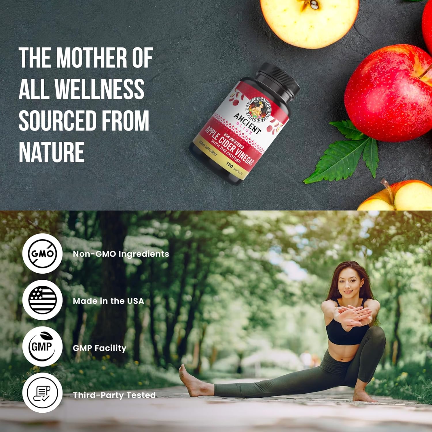 Ancient Bliss Apple Cider Vinegar Capsules with the Mother – 1600 mg