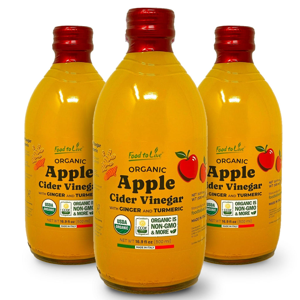 Food To Live Organic Italian Apple Cider Vinegar with Ginger & Turmeric – 500 ml