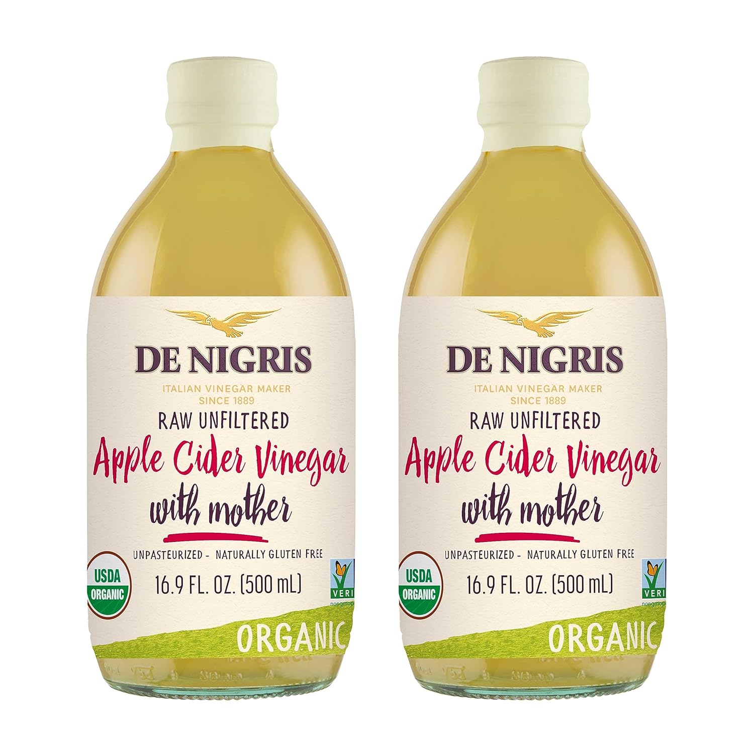 De Nigris Organic Raw Apple Cider Vinegar with the Mother – 2 Pack
