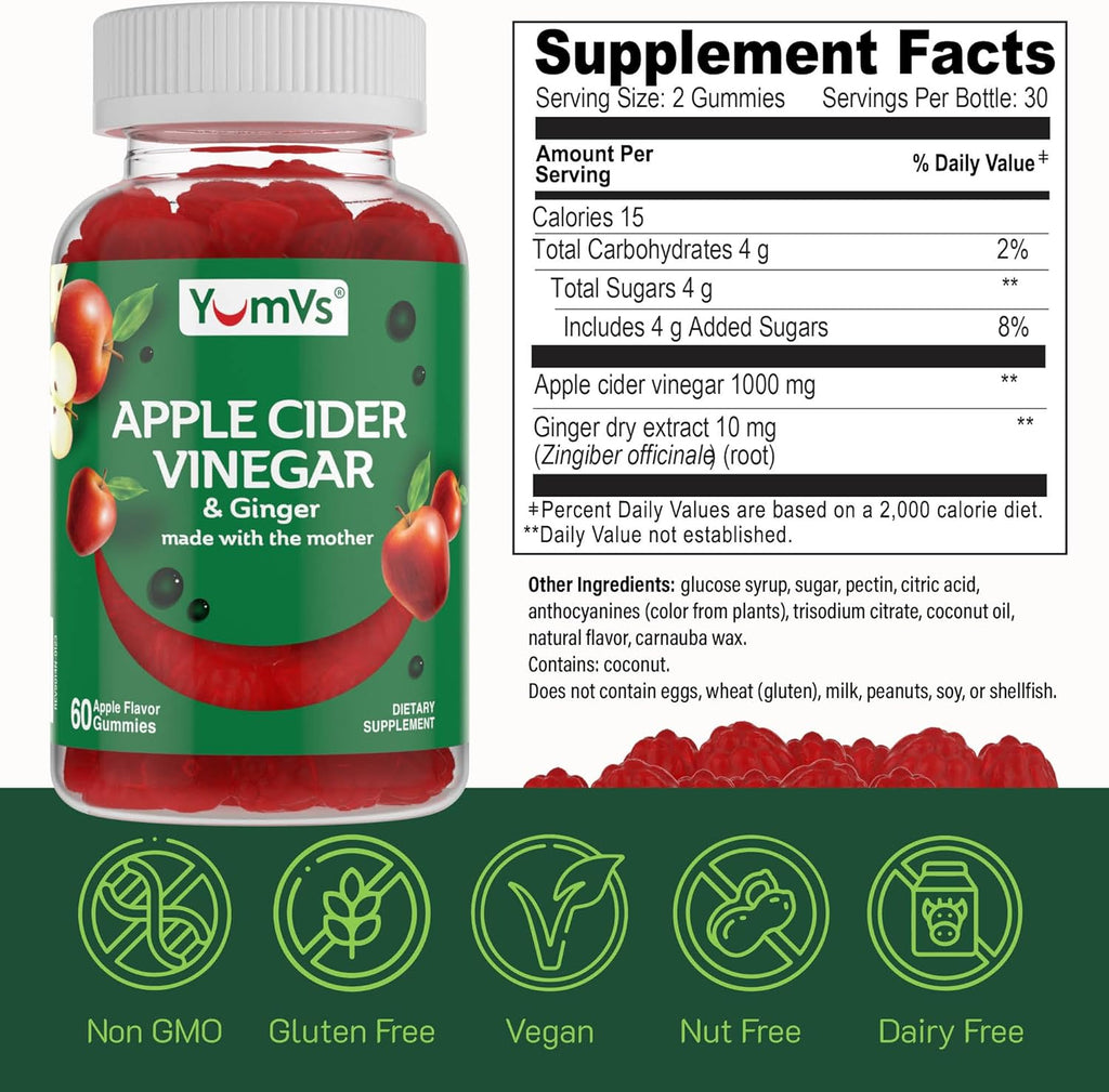Yum-V’s Apple Cider Vinegar Gummies with Ginger & the Mother – 60 Count