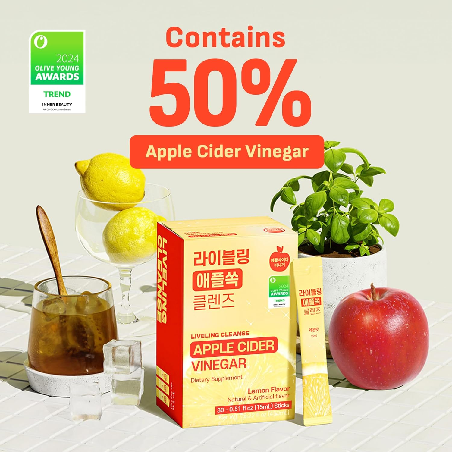 Liveling Apple Cider Vinegar Drink Sticks – Sugar-Free, 30 Packets