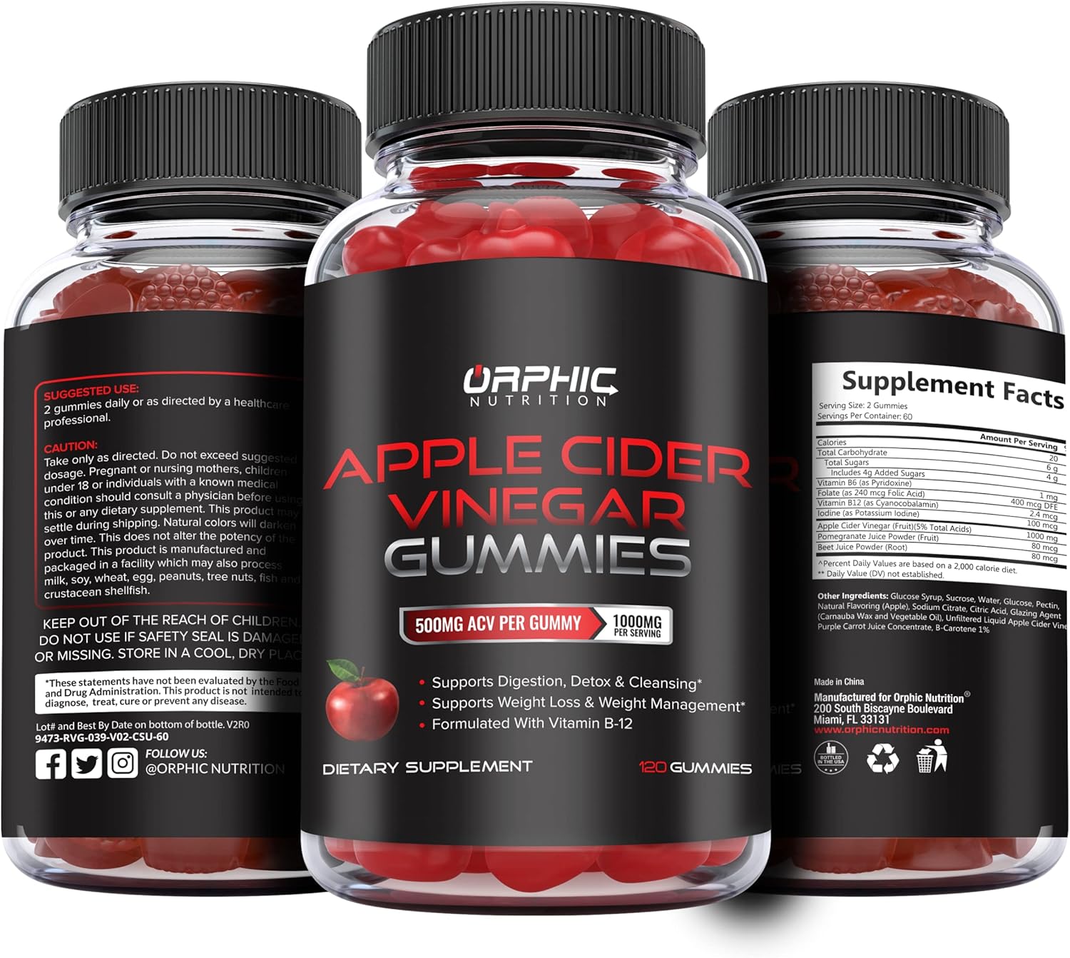 Orphic Nutrition Apple Cider Vinegar Gummies with the Mother – 1,000 mg, 120 Count