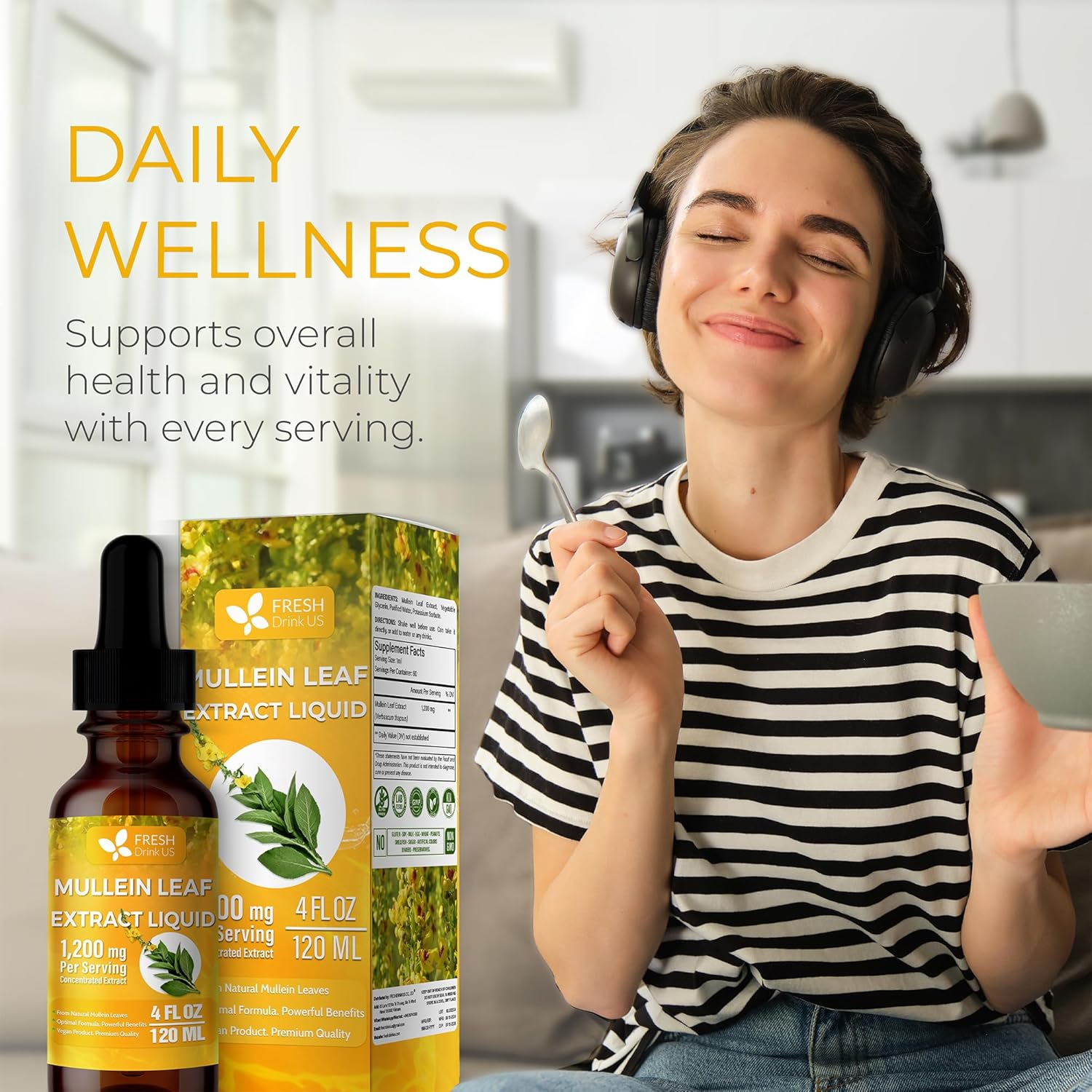 Mullein Drops for Lungs Cleanse Support, Mullein Extract Liquid – 100% from Natural Mullein Leaves, Non-GMO, Gluten-Free