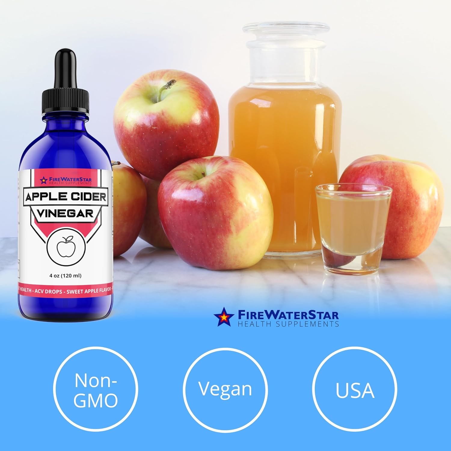 FWS Apple-Flavored Apple Cider Vinegar Drops with the Mother – 4 fl oz