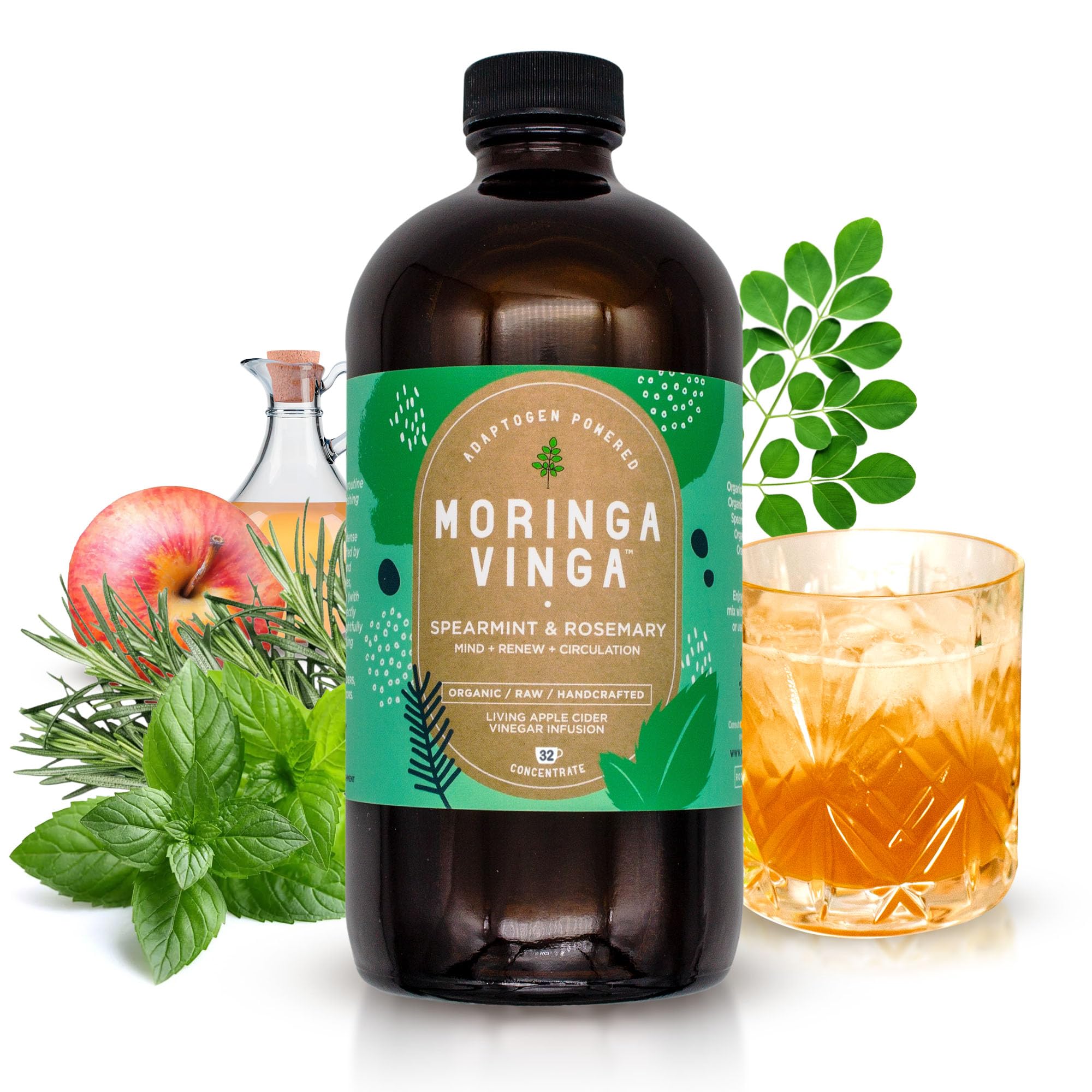 Adaptogen Powered Moringa Vinga Herbal Tonic with Apple Cider Vinegar – 32 oz