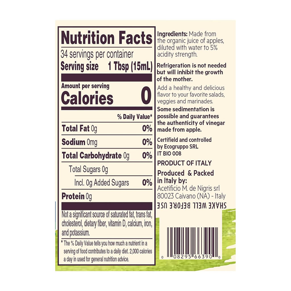De Nigris Organic Raw Apple Cider Vinegar with the Mother – 2 Pack