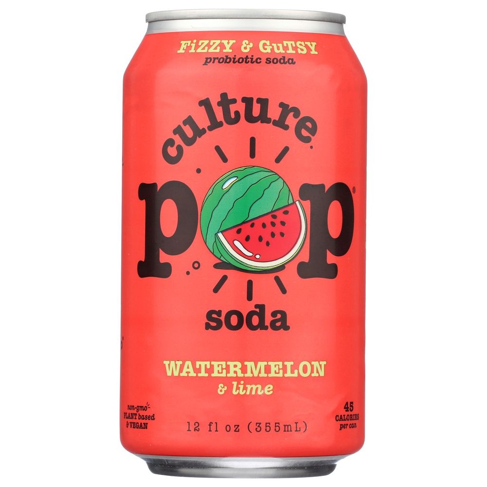 CULTURE POP: Watermelon Lime & Rosemary Probiotic Soda, 12 fo