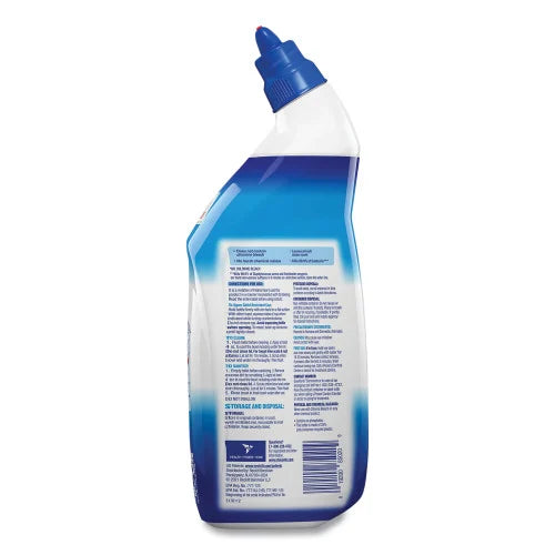 Bottle of cleaning solution with a blue cap on a white background