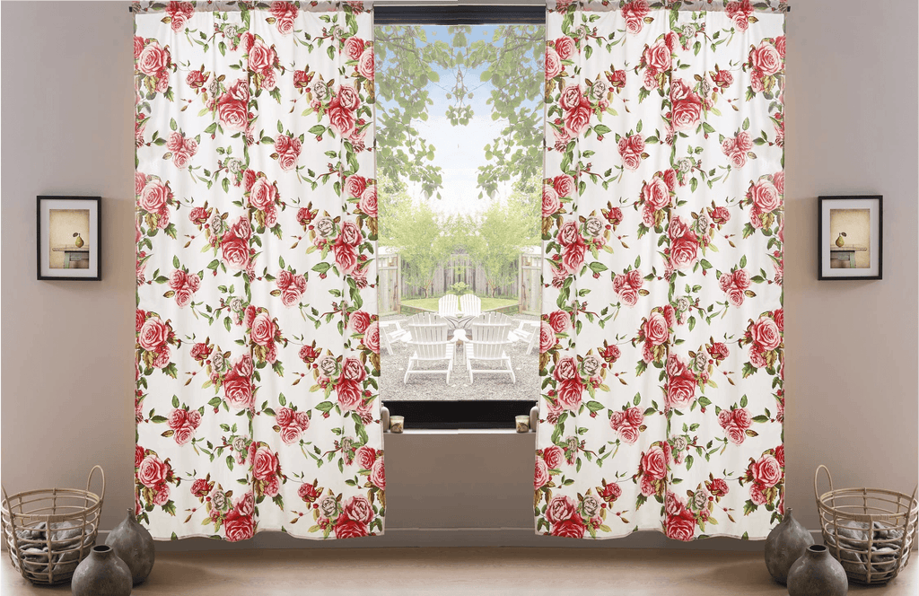 DaDa Bedding Set of 2-Pieces Romantic Roses Pink Floral Sheer Window Panel Curtains (JHW-879)
