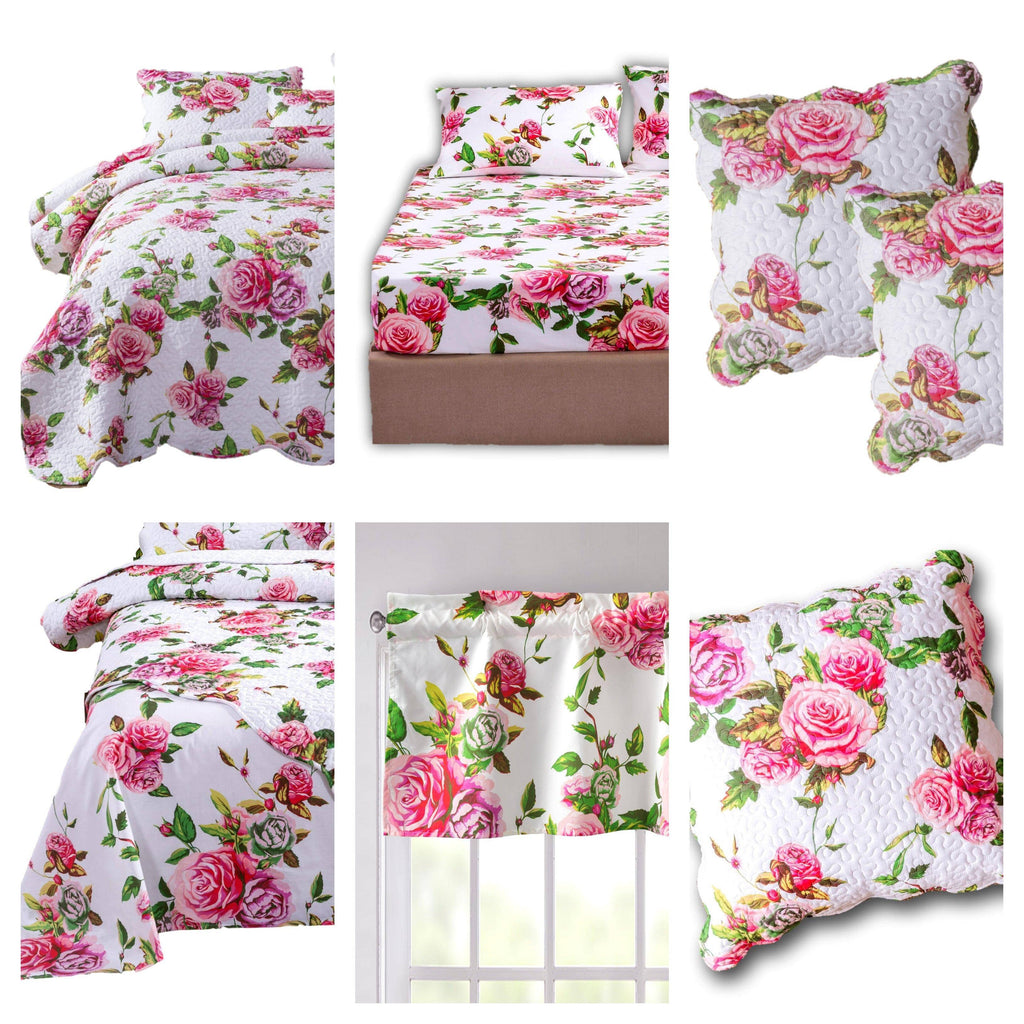 DaDa Bedding Romantic Roses Floral Bed in a Bag Set - Pink Cottage Bedding