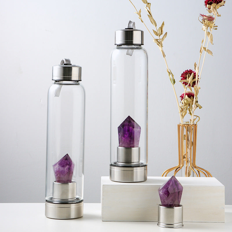 Natural Amethyst Crystal Energy Water Bottle – 550ml with Lid