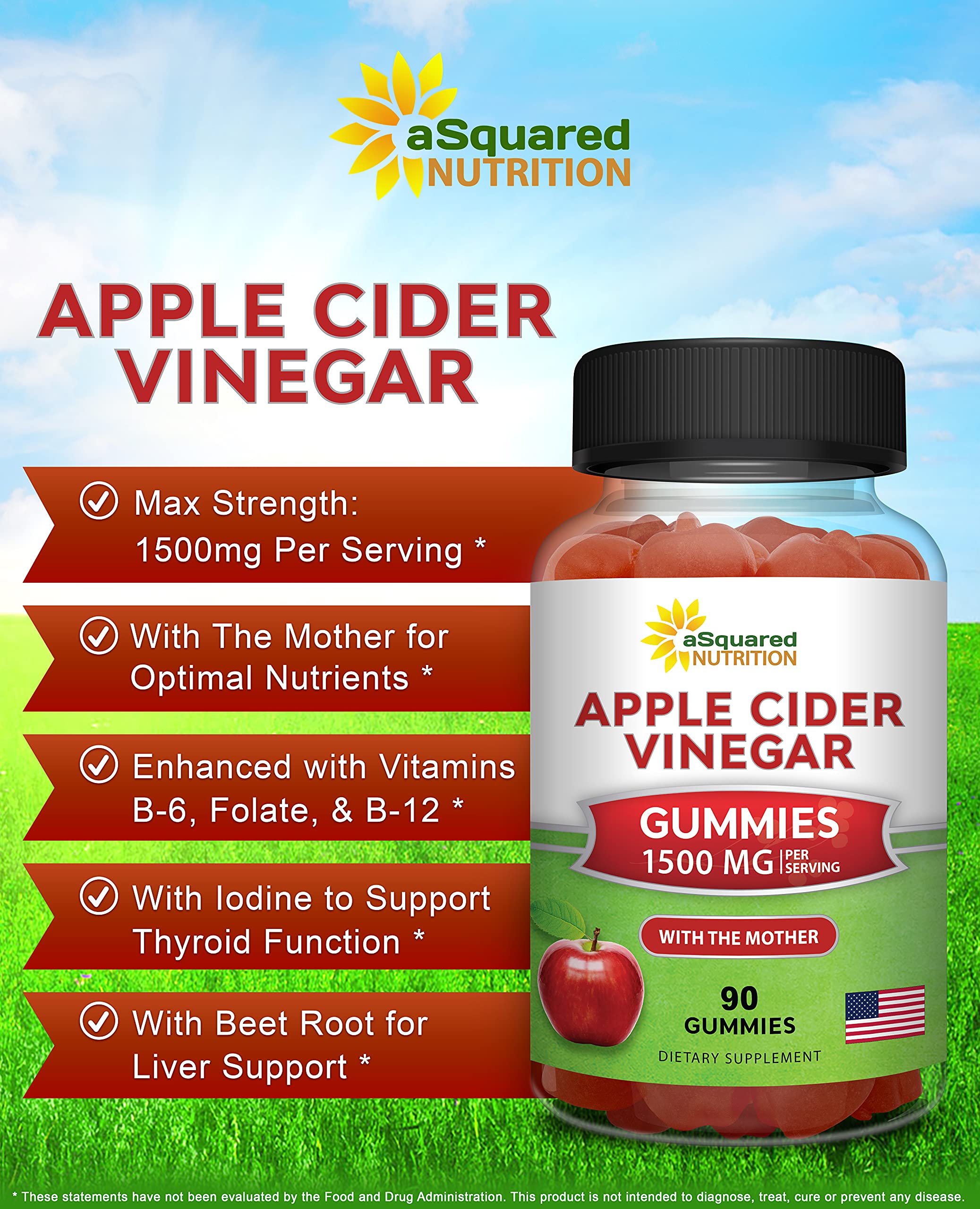 aSquared Nutrition Apple Cider Vinegar Gummies with the Mother – 1,500 mg