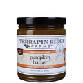 Terrapin Ridge Farms Pumpkin Butter in a glass jar with black lid, gluten-free pumpkin spread made with simple ingredients, isolated on a transparent background.