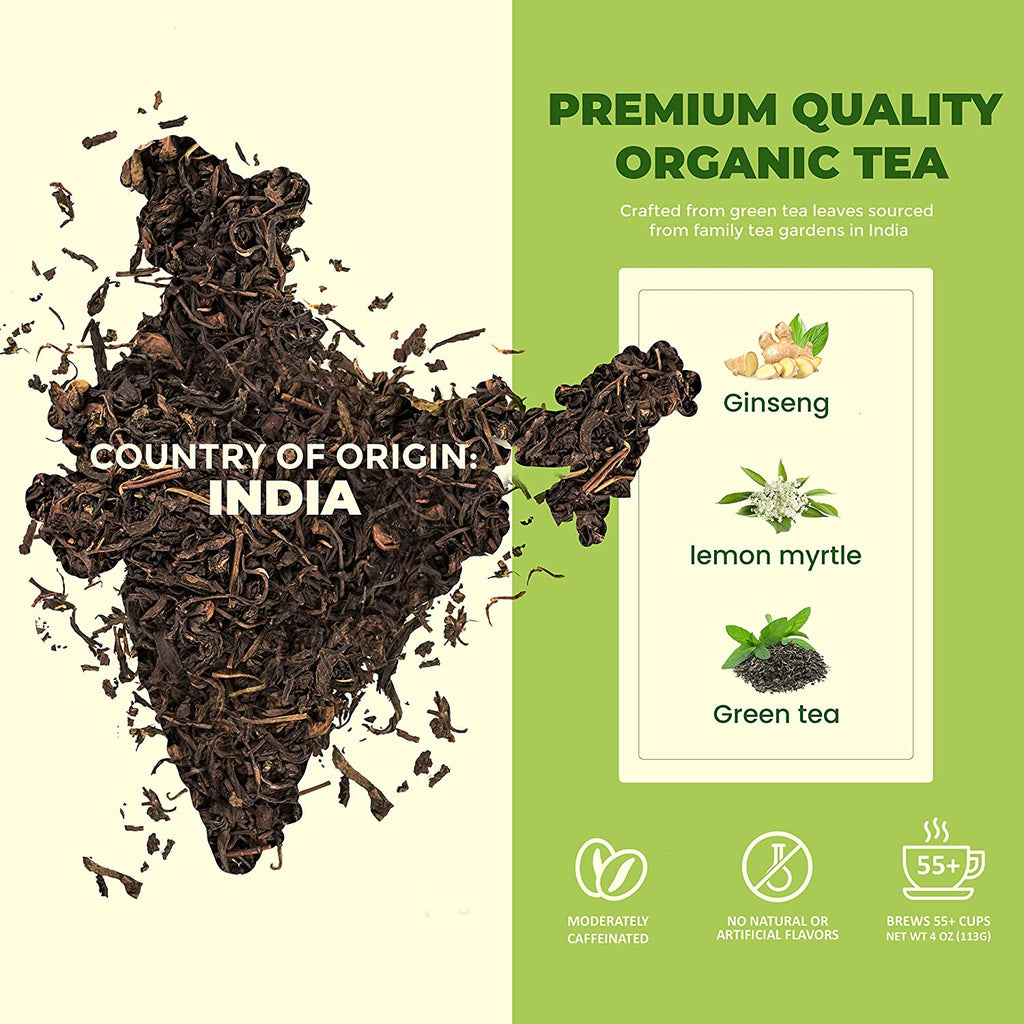 Ginseng Green Tea, Medium-Caffeine - Energy Boost - Organic & Kosher