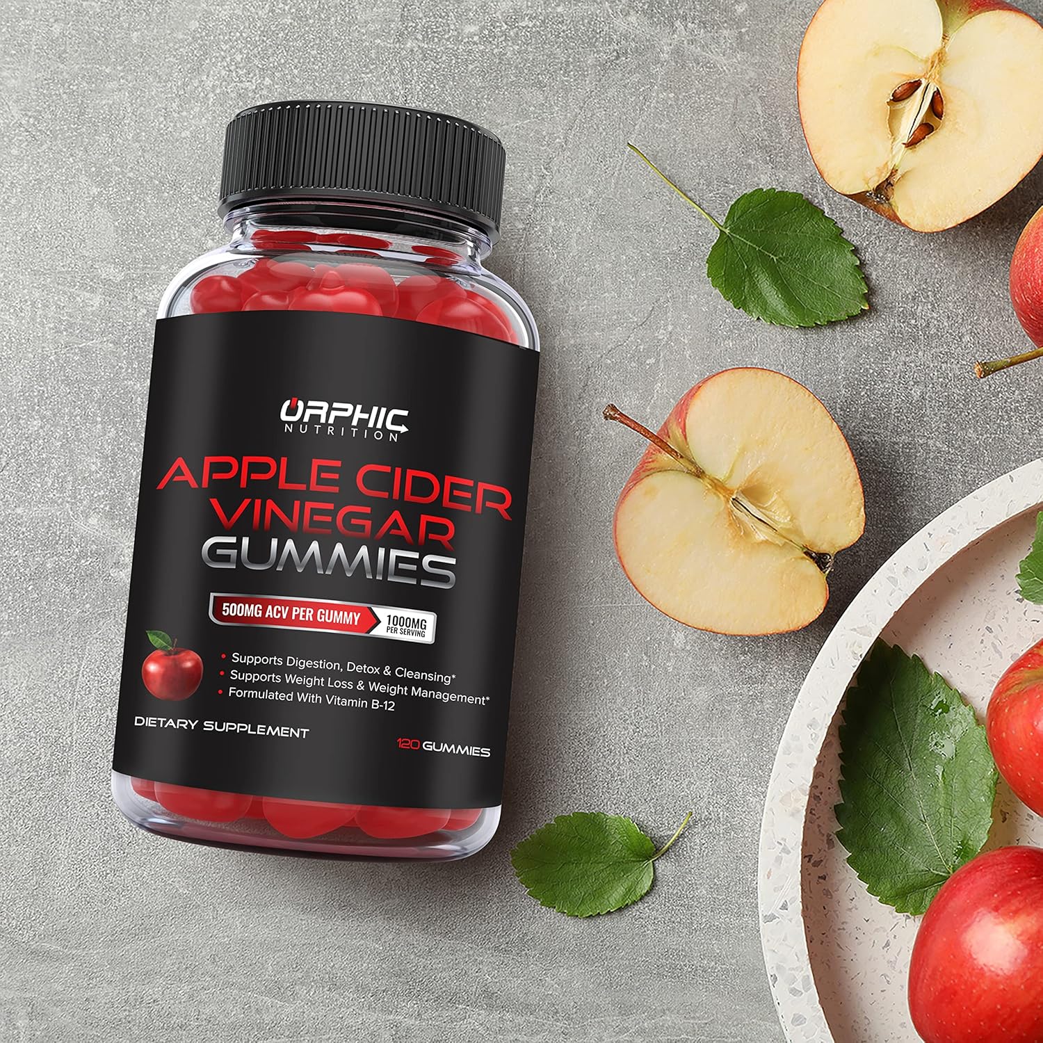 Orphic Nutrition Apple Cider Vinegar Gummies with the Mother – 1,000 mg, 120 Count