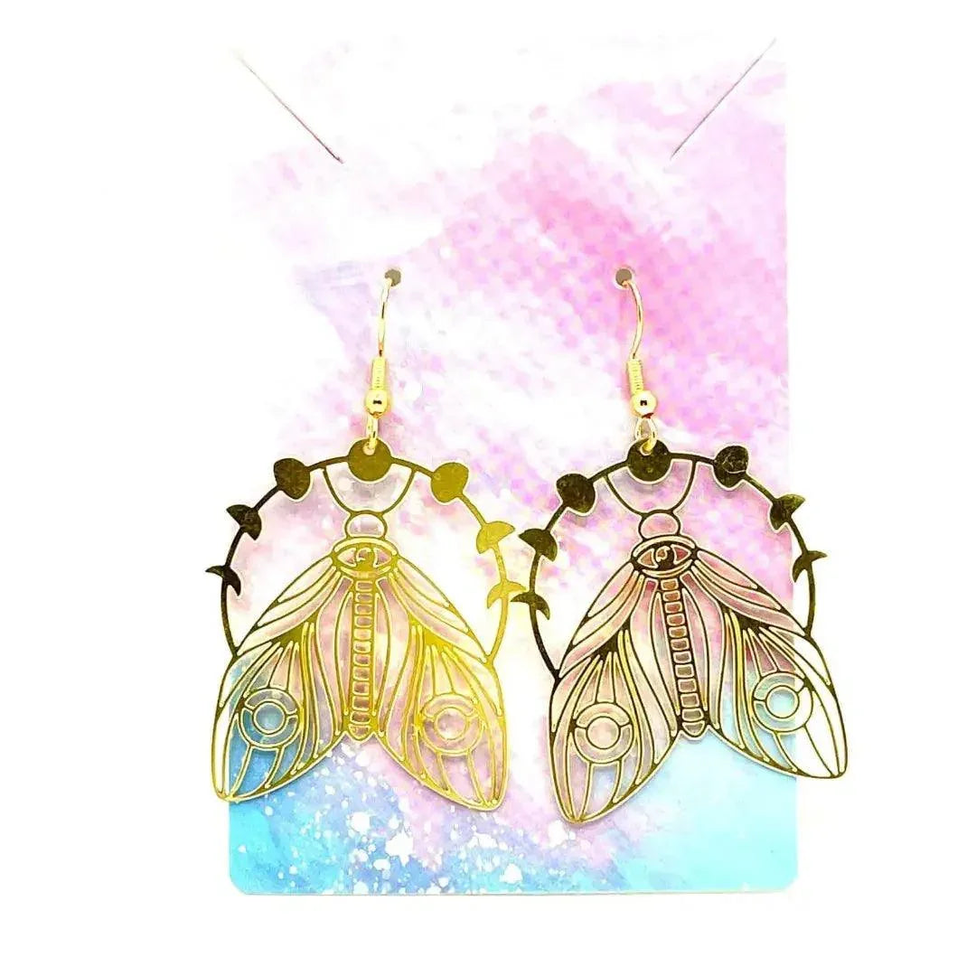 Golden Moon & Moth Earrings