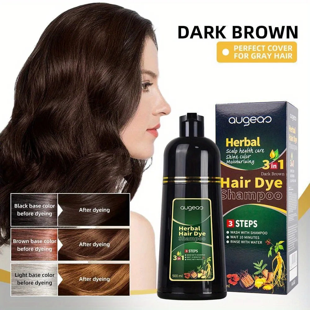 Hair Dye Shampoo 3 in 1 Black Dark Brown Hair Color Shampoo Gray Coverage Herbal Natural Plant Based Coloring Women Men
