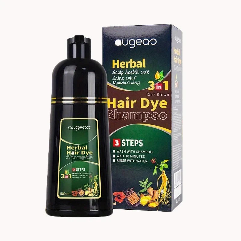Hair Dye Shampoo 3 in 1 Black Dark Brown Hair Color Shampoo Gray Coverage Herbal Natural Plant Based Coloring Women Men