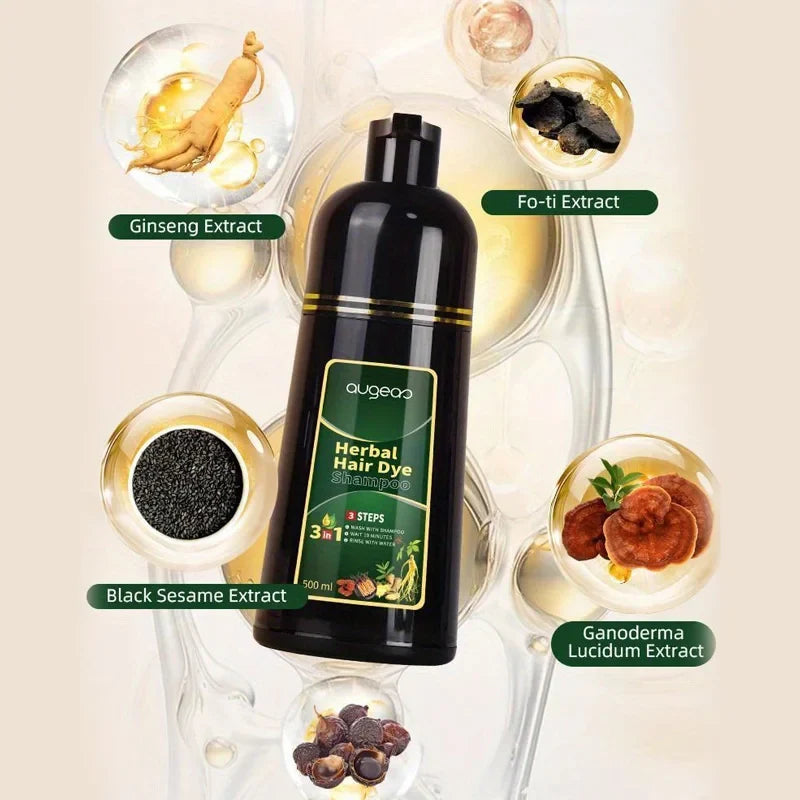 Hair Dye Shampoo 3 in 1 Black Dark Brown Hair Color Shampoo Gray Coverage Herbal Natural Plant Based Coloring Women Men