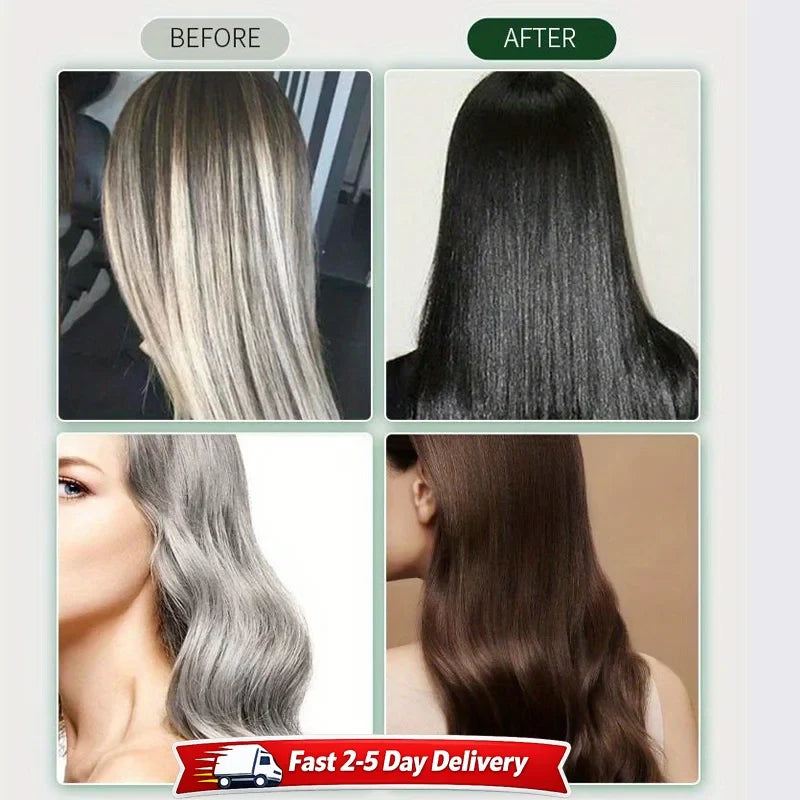 Hair Dye Shampoo 3 in 1 Black Dark Brown Hair Color Shampoo Gray Coverage Herbal Natural Plant Based Coloring Women Men