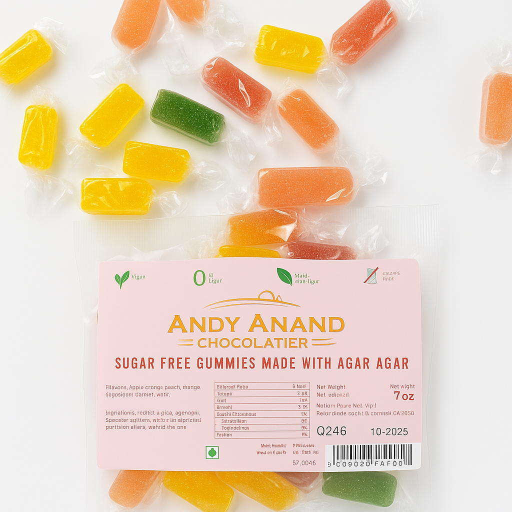 Andy Anand 30 Pc Sugar Free Gummies made with Agar Agar and sweetened with Stevia, Amazing-Delicious Assorted Flavors 7 Oz, Diabetic Friendly Gummies Candy