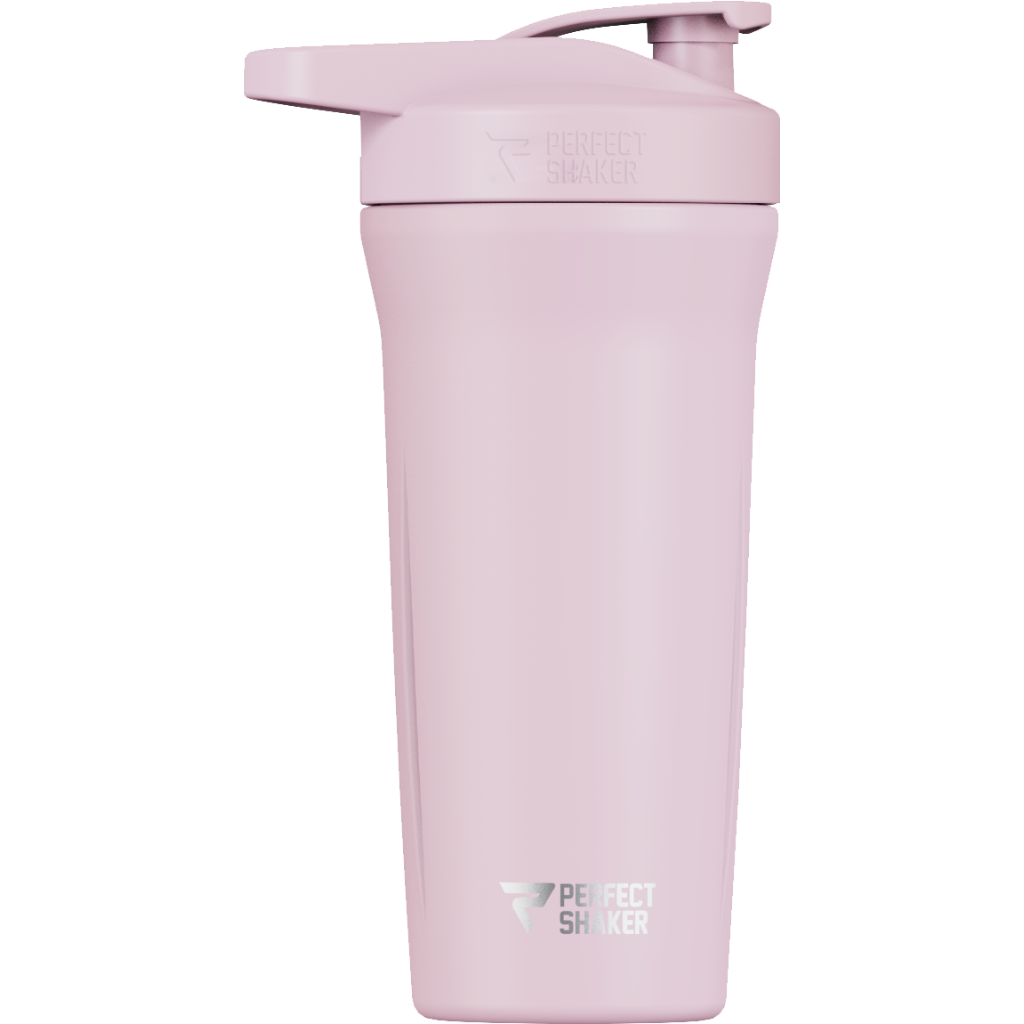 A light pink Perfect Shaker shaker bottle with a matching flip-top lid, shown on a solid white background.
