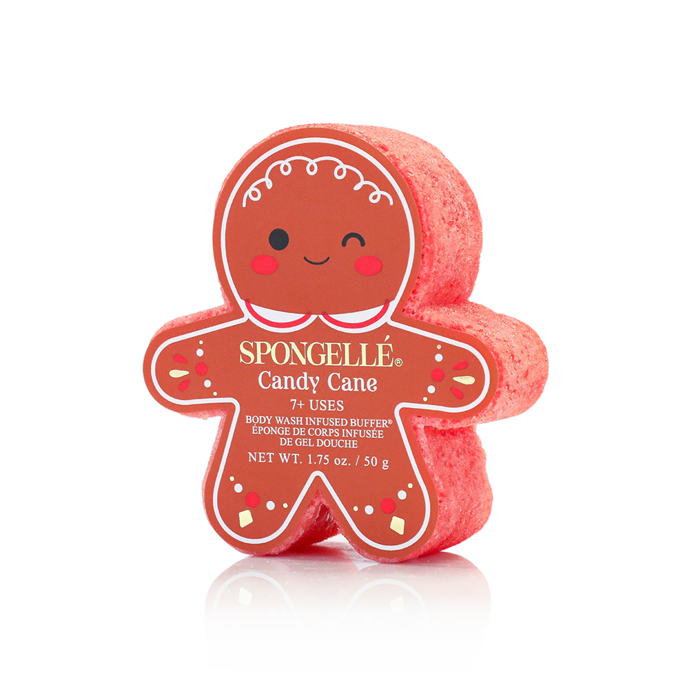 Spongellé Sugar & Spice Holiday Gingerbread Gift Set Candy Cane Body Wash Infused Buffer, Gingerbread-Shaped Exfoliating Bath Sponge, Reusable Cleansing Body Buffer, Festive Christmas Body Care, Holiday Self-Care Spa Gift for Women, Stocking Stuffer, Seasonal Beauty Gift, Luxury Bath & Shower Sponge, Candy Cane Scent, Christmas Gift Idea, Holiday Bath Gift on White Background